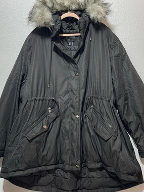 2/$60 Men’s Black Hooded Puffer Jacket with Faux Fur Trim